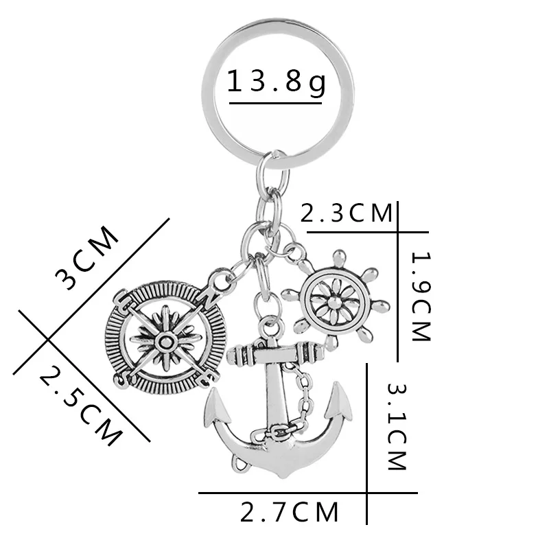 24 шт./лот брелок Ретро Якорь и компас брелок Руль Брелок Винтажный серебряный якорь сувениры оптом