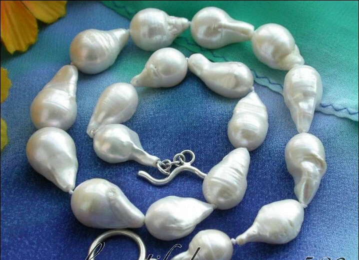 

Free Shipping 17" 25mm white drip baroque keshi reborn pearl necklace 925silver