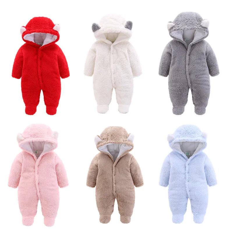 

2019 Winter Baby Rompers Flannel Hooded Newborn Jumpsuit Cotton Cartoon Boys Onesies Clothing Warm Girls Unisex Clothes