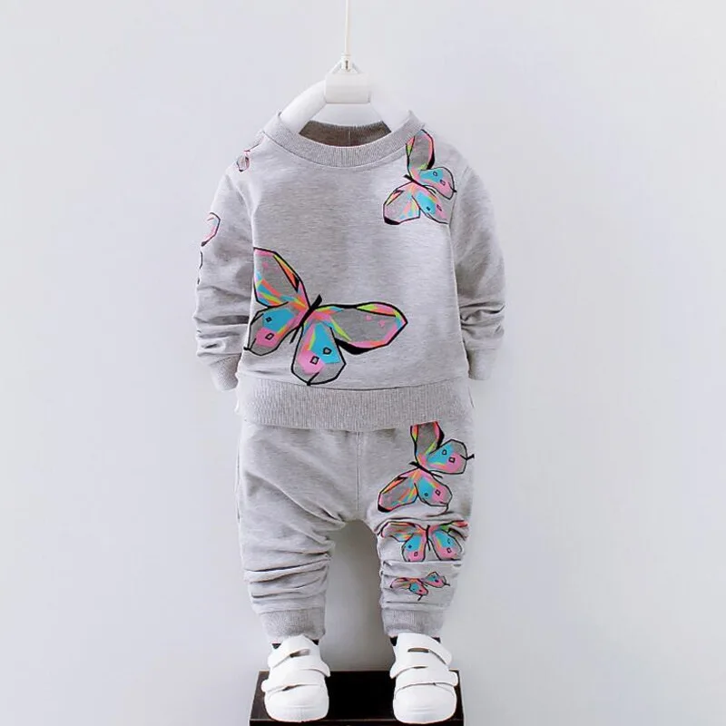 BibiCola/комплекты одежды для маленьких девочек, костюм одежда для малышей костюм для маленьких девочек топы с принтом бабочки+ штаны, комплект одежды из 2 предметов