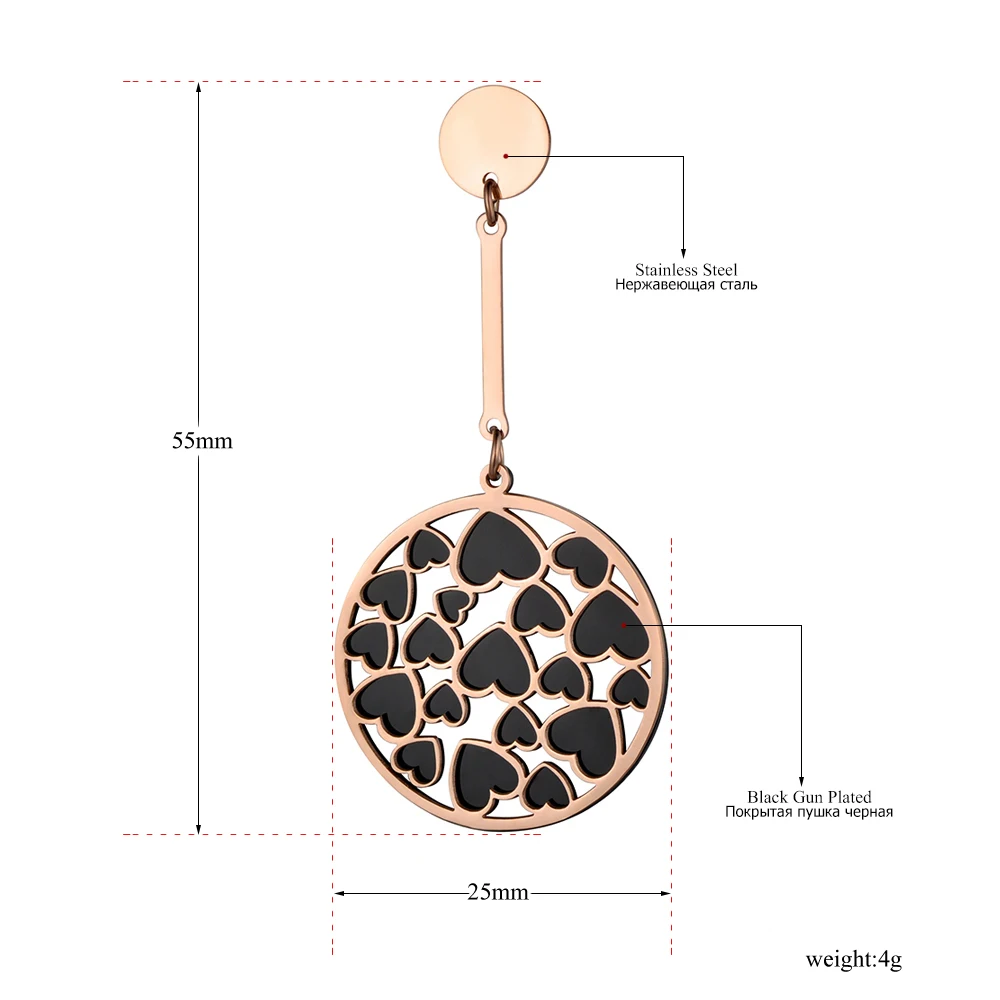 Lokaer Модный черный акриловый в форме сердца двухслойные серьги розовое золото нержавеющая сталь Ювелирные изделия Aretes De Mujer для женщин E18092