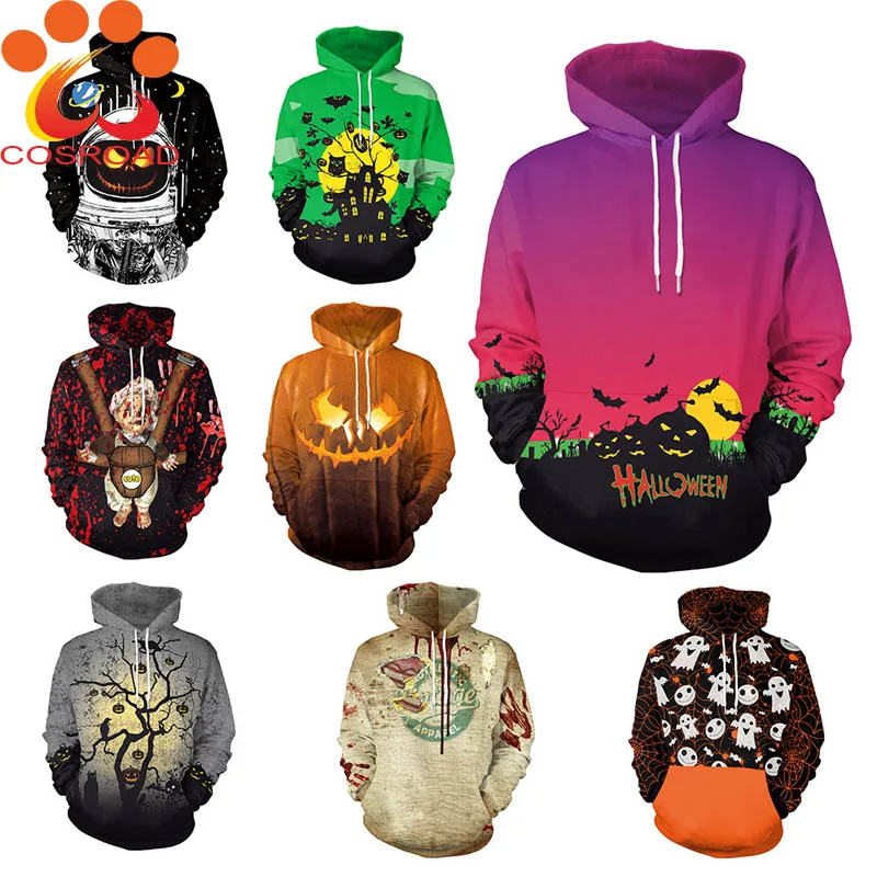 Cosroad Halloween Hoodies Adult Pumpkin Bat Hooded Sweater Halloween Night Party Party Stage Costumes Ghost Sweatshirt