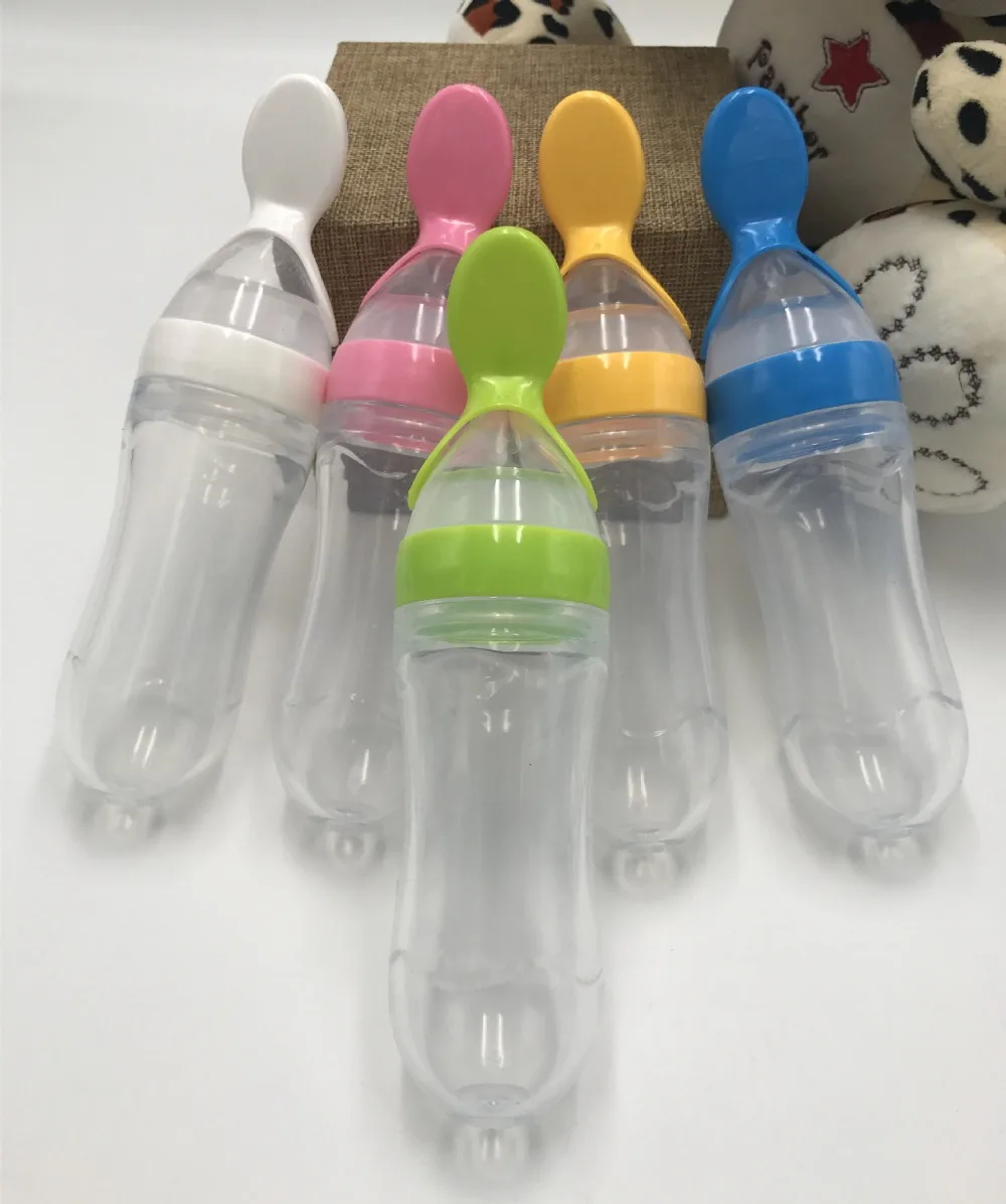 

90ml Baby Feeding Utensils Baby Infant Feeding Rice Paste Safe Silicone Extrusion Type Feeding Spoon Plus Dropper Type Spoon