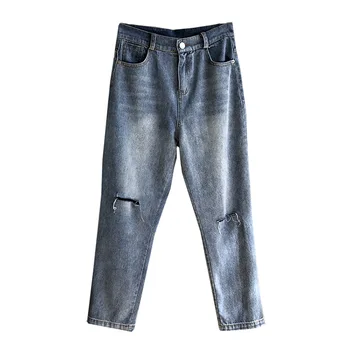 

2019 spring new simple classic straight tube jeans handsome leg pants 8007