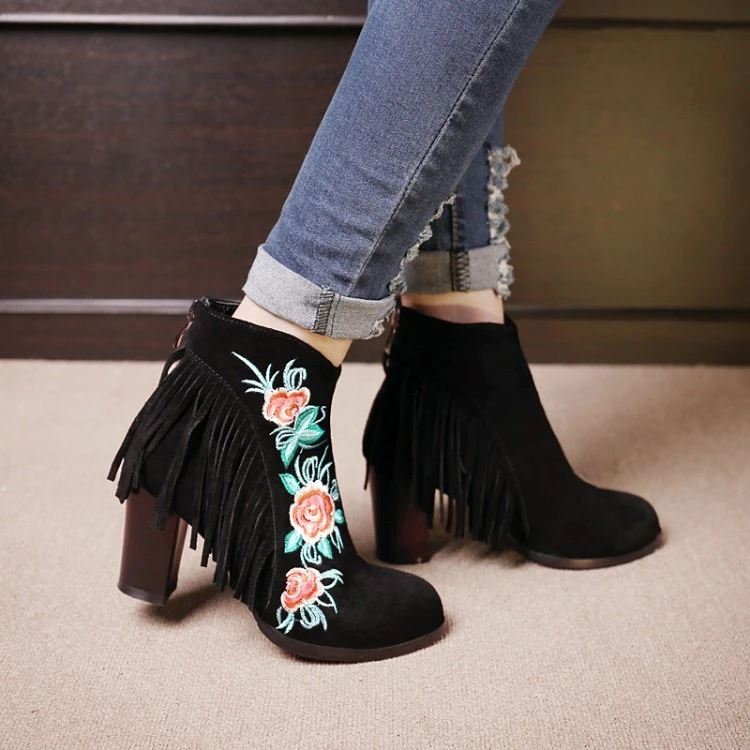 Bordados de flores Con Botas de Moda Botines de Gamuza de Cuero de Mujeres|leather free boots|leather bootsboots cherry - AliExpress
