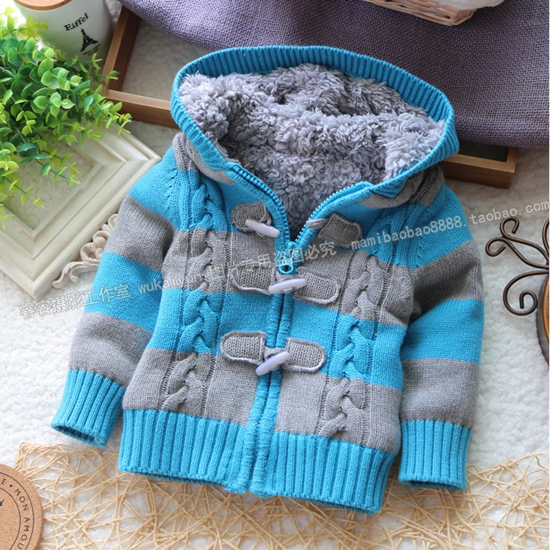 Free shipping New Arrival Baby winter Sweater Boys and Girls Hooded Sweaters cool Stripe Fleece