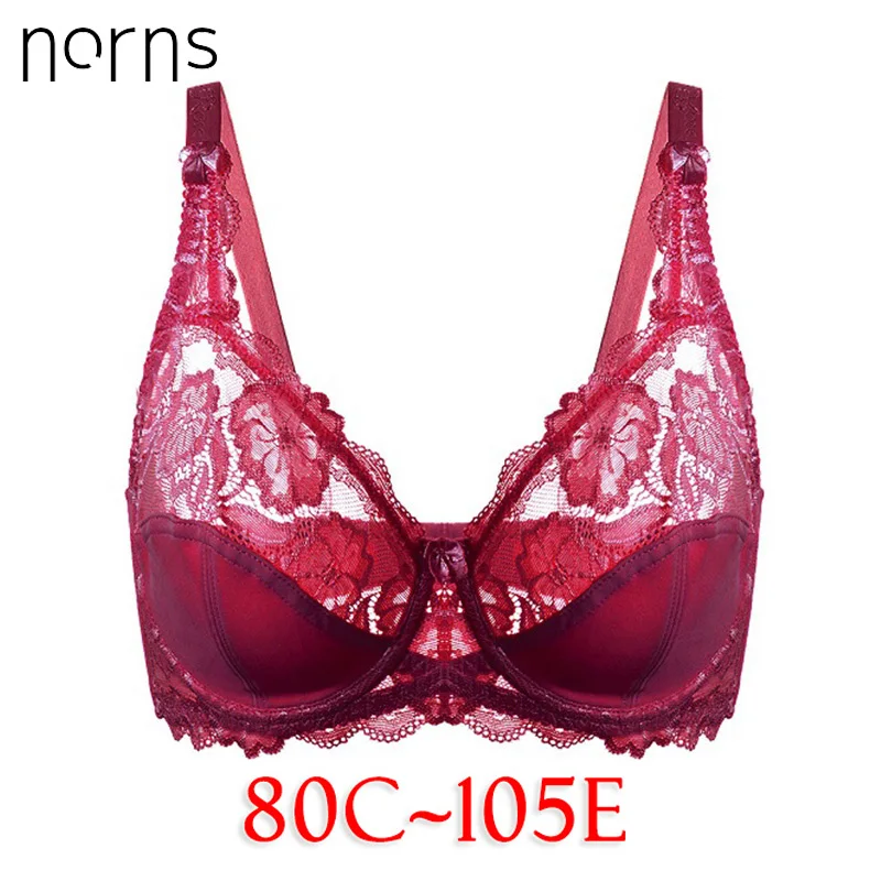 

Norns Brand New 2019 Sexy Lace Big Size Bralette Ultrathin Brassiere 80E 105E UnderwearWomen Bra Plus Size C D E