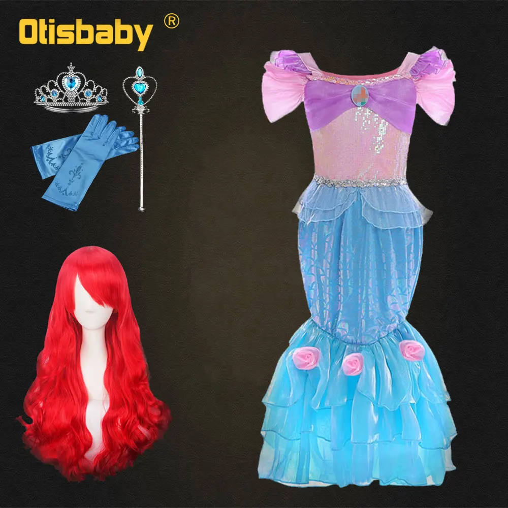 The Little Mermaid Halloween Costume Christmas Girls Fancy Princess Ariel Dress Summer Children's Evening Party Wig | Детская одежда