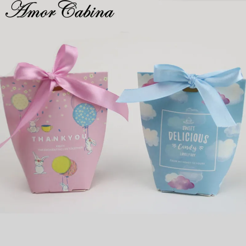 

30pcs Pink/Blue Classic Style Wedding Gift Box Candy Box Birthday Party Party Baby Shower Likes and Gifts with Ribbon Box