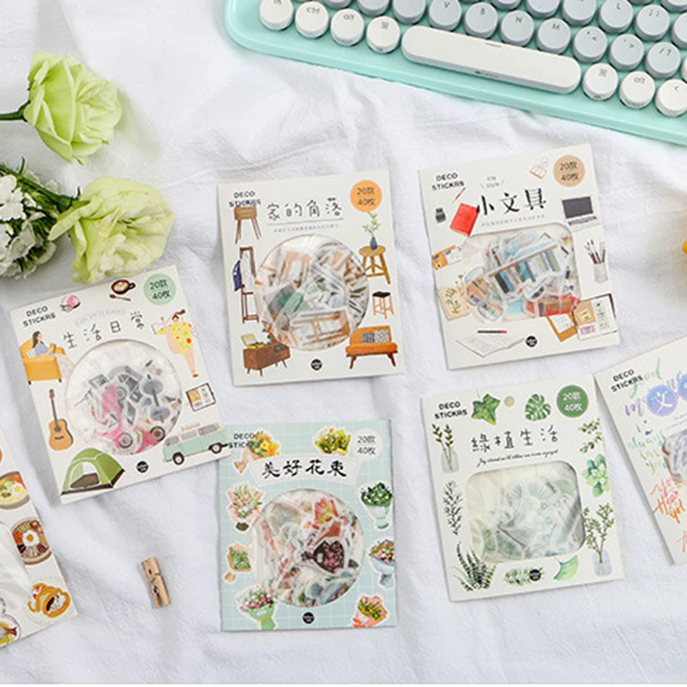 

40 Pcs/bag Creative Daily Life Green Plants Girl Diary Planner Decorative Paper Sticker Scrapbooking Flakes Office