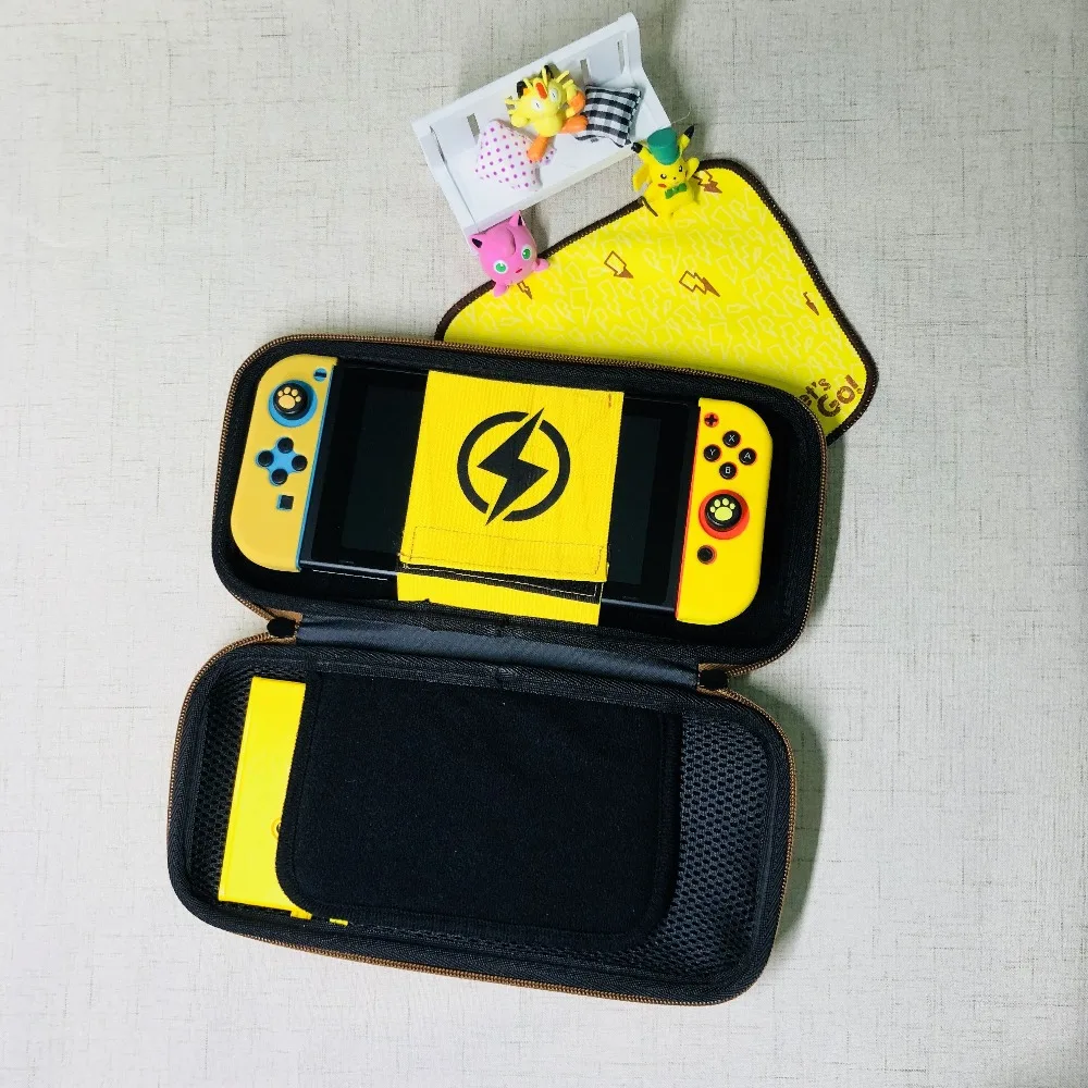 Силиконовый чехол Pikachus Eevee Joycon Thumstick Grips cap для Nintendo switch NS Console, Жесткий Чехол для хранения+ папка-подставка