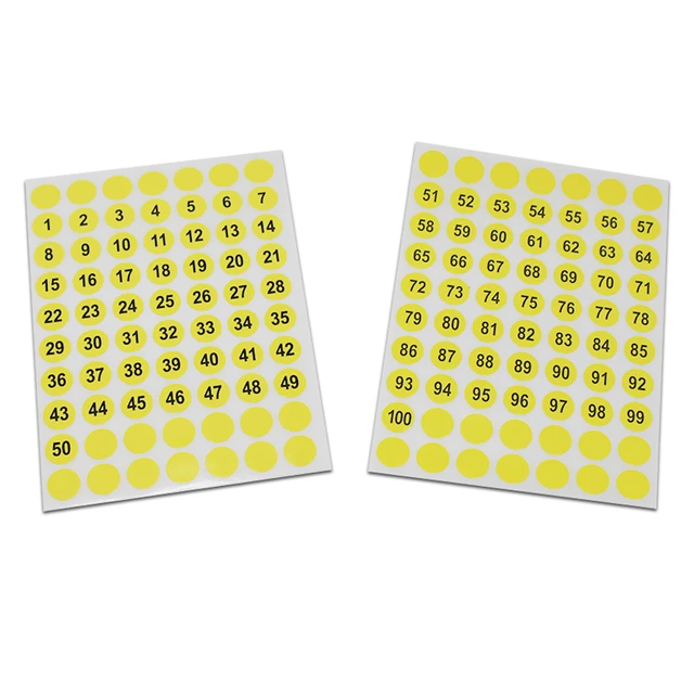 Number Stickers, 1-100 Round Number Labels Sticker Black on Yellow