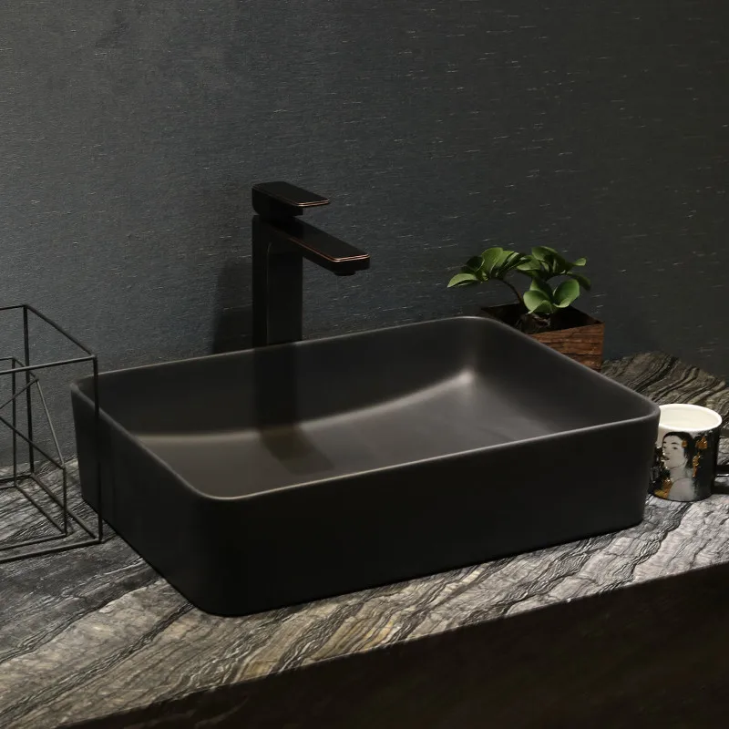 Black Rectangular Countertop Oval Ceramic Bathroom Sink Art Basin Countertop Oval Ceramic Bathroom Sink