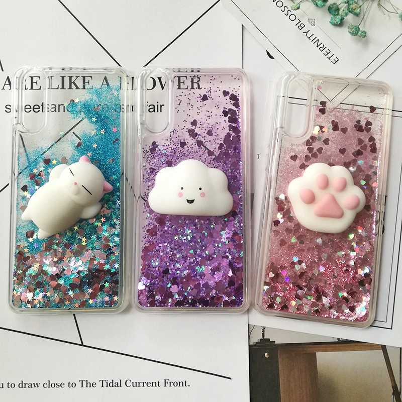 3D Squishy Cat Cases For Huawei P smart P8 p9 lite mini 2017 Liquid Glitter Cover Honor 8 lite 8 pro 9 10 V10 6A 6X 5A 5X 5C 4A (4)