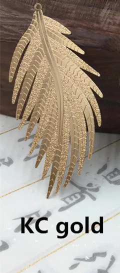 10 шт. 64*33 мм Модные металлические медные филигранные травленые реалистичные перьевые Подвески для изготовления ювелирных изделий серебряный золотой тон - Цвет: KC Gold