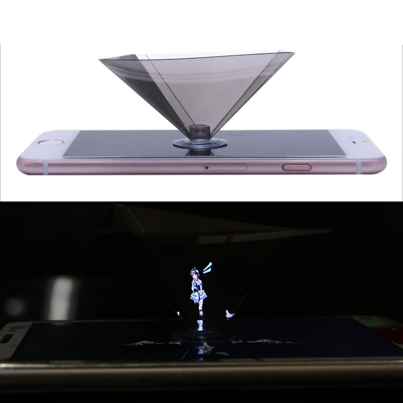 OOTDTY 3D Holographic Projector Pyramid Display With Sucker For 3.5-6Inch Smartphone