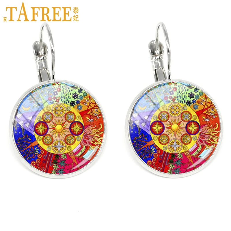 

TAFREE Sacred Geometry Clip on Earrings colorful ear cuff Spiritual Mandala Yoga Om Symbol Jewelry for teachers CT396