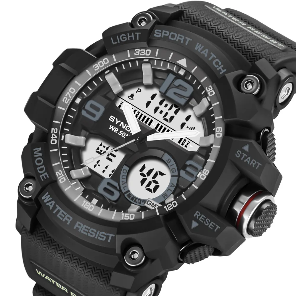 

Sports Men Watches New Large Screen Display Dial Digital Quartz LED Military Waterproof Dual Movement Design Wrist Watch -20