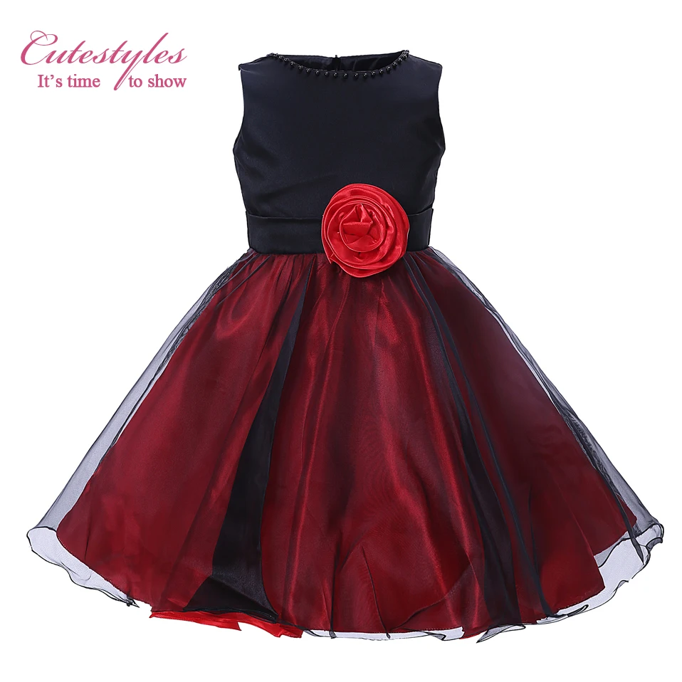 Cutestyles Baby Girl Wedding Party Dress Little Black & Red Princess Flower Girls Dresses Summer