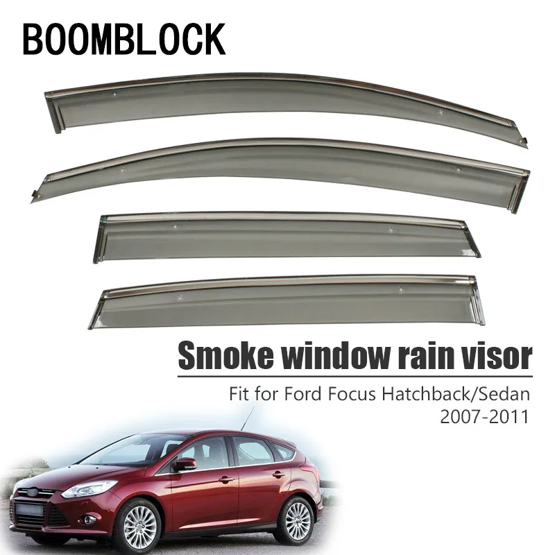 

BOOMBLOCK 4pcs Car Covers Window Visor Sun Rain Wind Deflector Awning Shield ABS For Ford Focus 2 Mk2 2007-2011