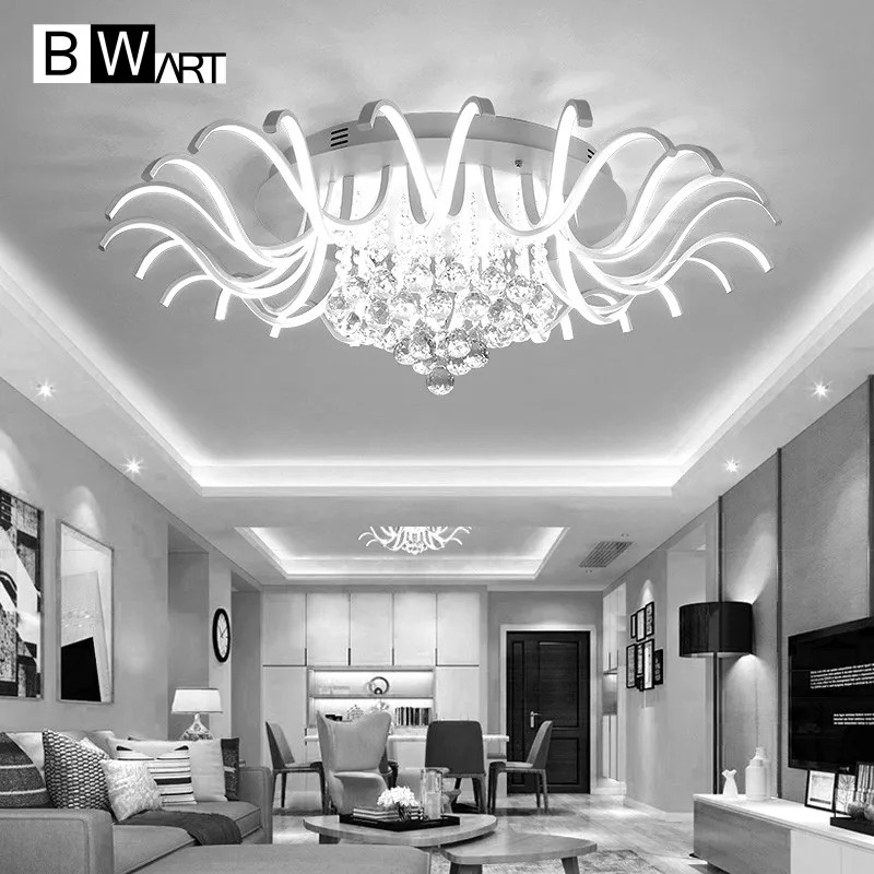 

BWART Modern LED Crystal chandelier lighting for living dining bedroom Home Office Study Remote Large Ceiling chandelier lamp
