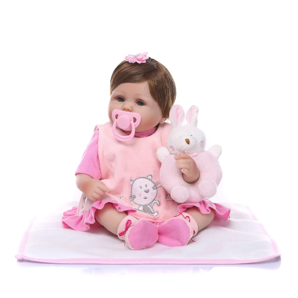 

Nicery 16-18inch 40-45cm Bebe Doll Reborn Soft Silicone Boy Girl Toy Reborn Baby Doll Gift for Children Pink Clothes Pink Cat