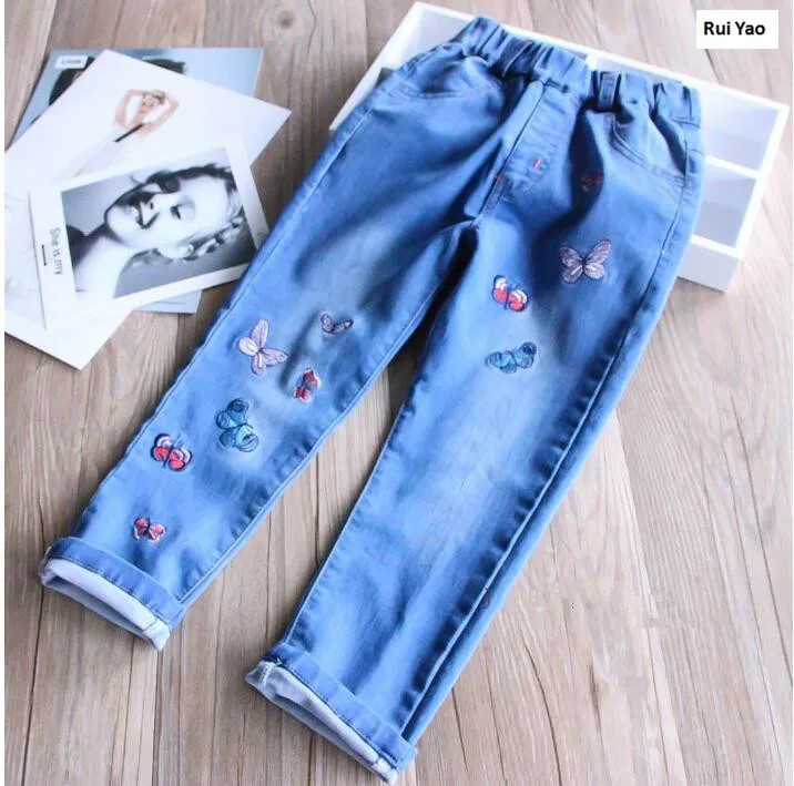 

Y32027641 Autumn Baby Pants For Girls Pants For Girls Trouses Embroidery Butterfly Toddler Girl Pants Denim Fashion Baby Clothes