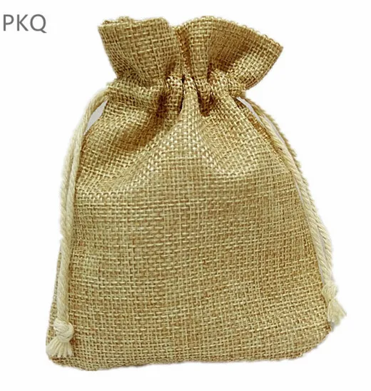 

10pcs Natural Burlap Bag Drawstring Jewelry Packing Bag Small Gift Bag for Sachet/Ring Drawable Storage Bags Wedding Supplies