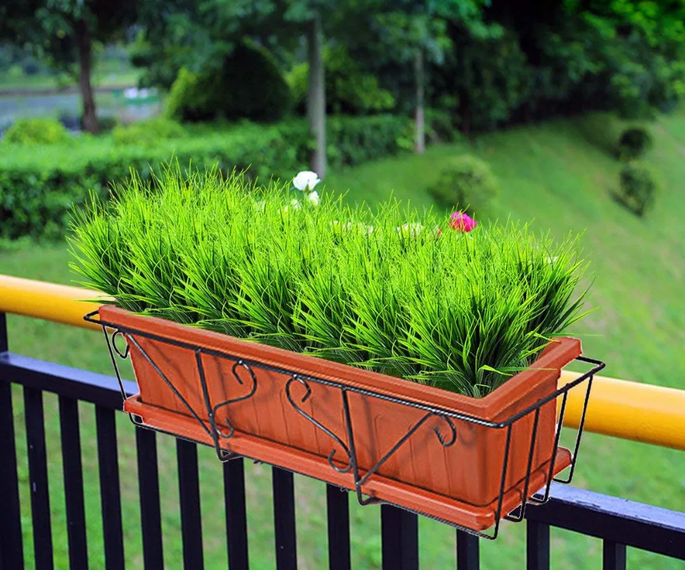 

8Pcs Artificial Outdoor Plants Fake Plastic Greenery Shrubs Wheat Grass Outdoor Window Box Verandah Hanging Planter