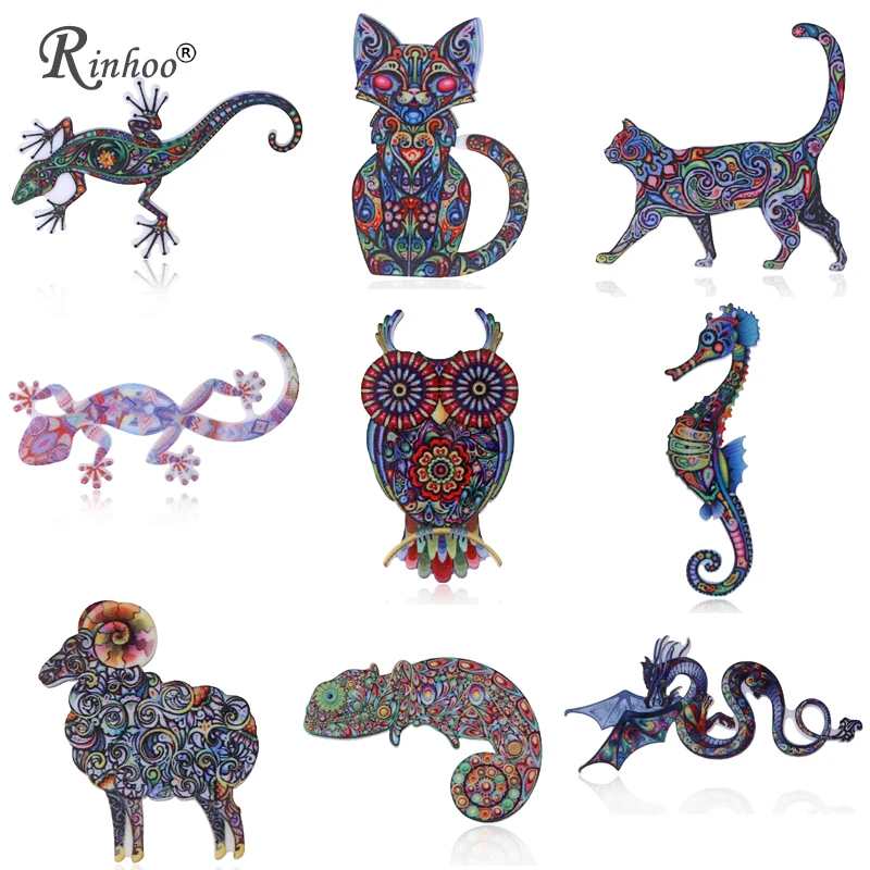 

RINHOO Acrylic Cat Owl Snake Brooch Pin For Women Printing Flower Dolphin Vintage Collar Accessories Fashion Jewelry Brooches