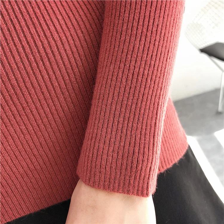 Новинка модные женские туфли свитер высокие эластичные Однотонный свитер с высоким, плотно облегающим шею воротником Для женщин тонкий сексуальный узкие дна вязаные пуловеры