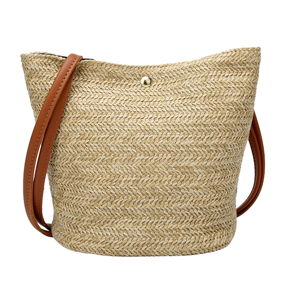 

ISHOWTIENDA shoulder bag elegant Fashion Women Casual Shoulder Bag Straw Bags Woven Bucket Bag Handbag bolsa feminina