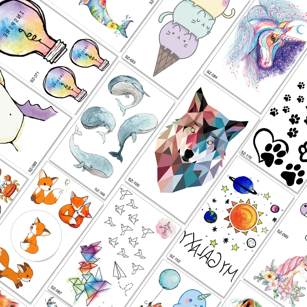

Watercolor Lovely Temporary Tattoos Cartoon Small Fake Body Art Arm Legs Tattoo Decal Waterpoof Realistic Sheet Sticker For Kids