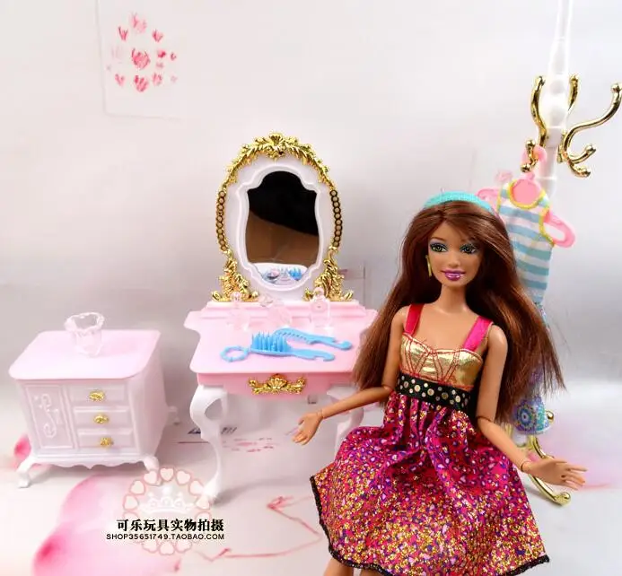 Мебель для Барби аксессуары для Барби макияж шкаф зеркало туалетный столик Барби дом мечты принцесса мебель мода