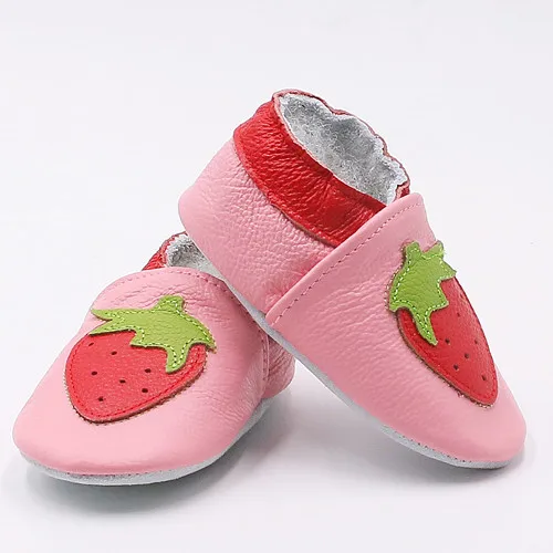 Противоскользящая детская обувь, мягкая обувь из натуральной кожи для маленьких мальчиков и девочек, тапочки для малышей 0-6, 6-12, 12-18, 18-24, Первые ходунки - Цвет: strawberry