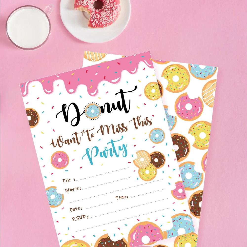 Cartes D Invitation A Theme De Donuts Pour Anniversaire Decorations Pour Fete D Anniversaire Pour Filles Roses Et Douces Zz006 Aliexpress