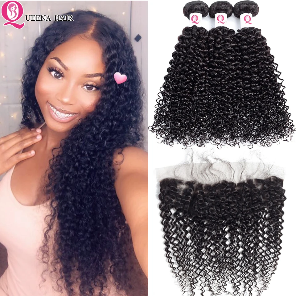 

High Quality Kinky Curly Hair Bundles With Frontal Closure 100% Remy Human Hair Peruvian Curly Hair Weave Bundles With Closure