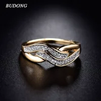 Budong Для женщин бесконечность кольцо День Святого Валентина Мода Любовь Группа Золотой-Цвет кольцо фианит свадебные аксессуары ювелирные XUR227 - изображение