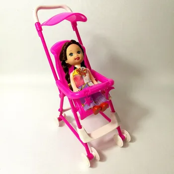 

Pretend Play Accessories Pink Assembly Doll Baby Stroller Trolley Nursery For Barbie Doll Girl Gift Kid Play House Furniture Toy