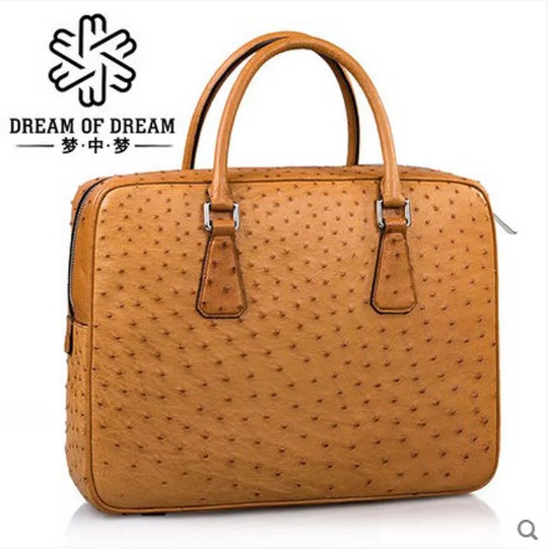 mengzhongmeng import Ostrich leather men handbag Ostrich leather