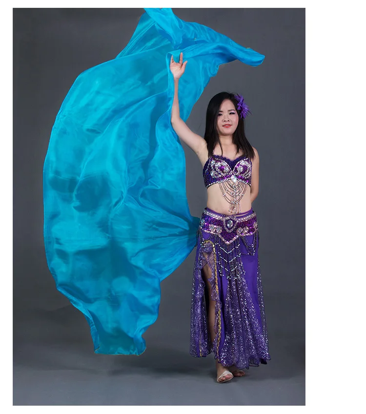 Горячие продажи 8 цветов окрашены чистого натурального шелка вуаль для танца живота 270 см в длину для танцора шоу на сцене ручной вуаль