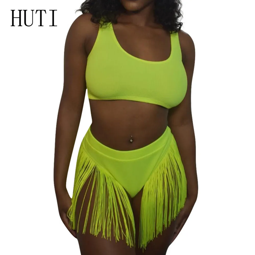 HUTI Women Two Pieces Sets Sexy Sleeveless Hollow Out Top+tassel Bodysuits Summer Beach Club Wear Playsuits Combinaison Femme HUTI Women Two Pieces Sets Sexy Sleeveless Hollow Out Top+tassel Bodysuits Summer Beach Club Wear Playsuits Combinaison Femme