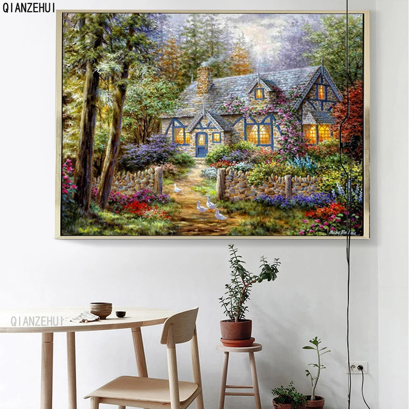 

DIY Rhinestone plastic crafts painting diamond Country house view Square diamond painting cross stitch full diamond embroidery