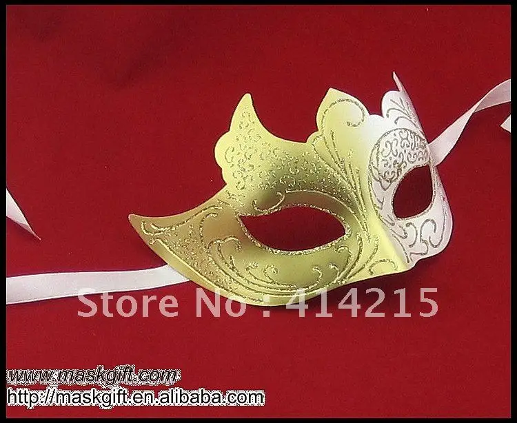 Изумительная полулицевая белая Золотая вечерние маски Венецианская Маскарадная маска 48 шт./партия