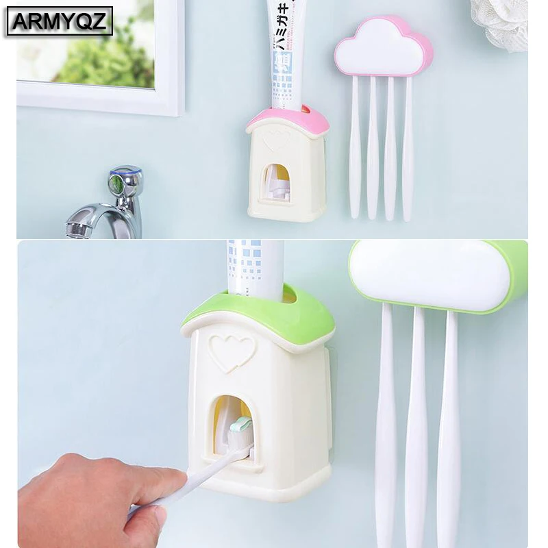 

Automatic Toothpaste Dispenser Dust-proof Toothbrush Holder Wall Mount Stand Bathroom Accessories Set Toothpaste Squeezer Tools