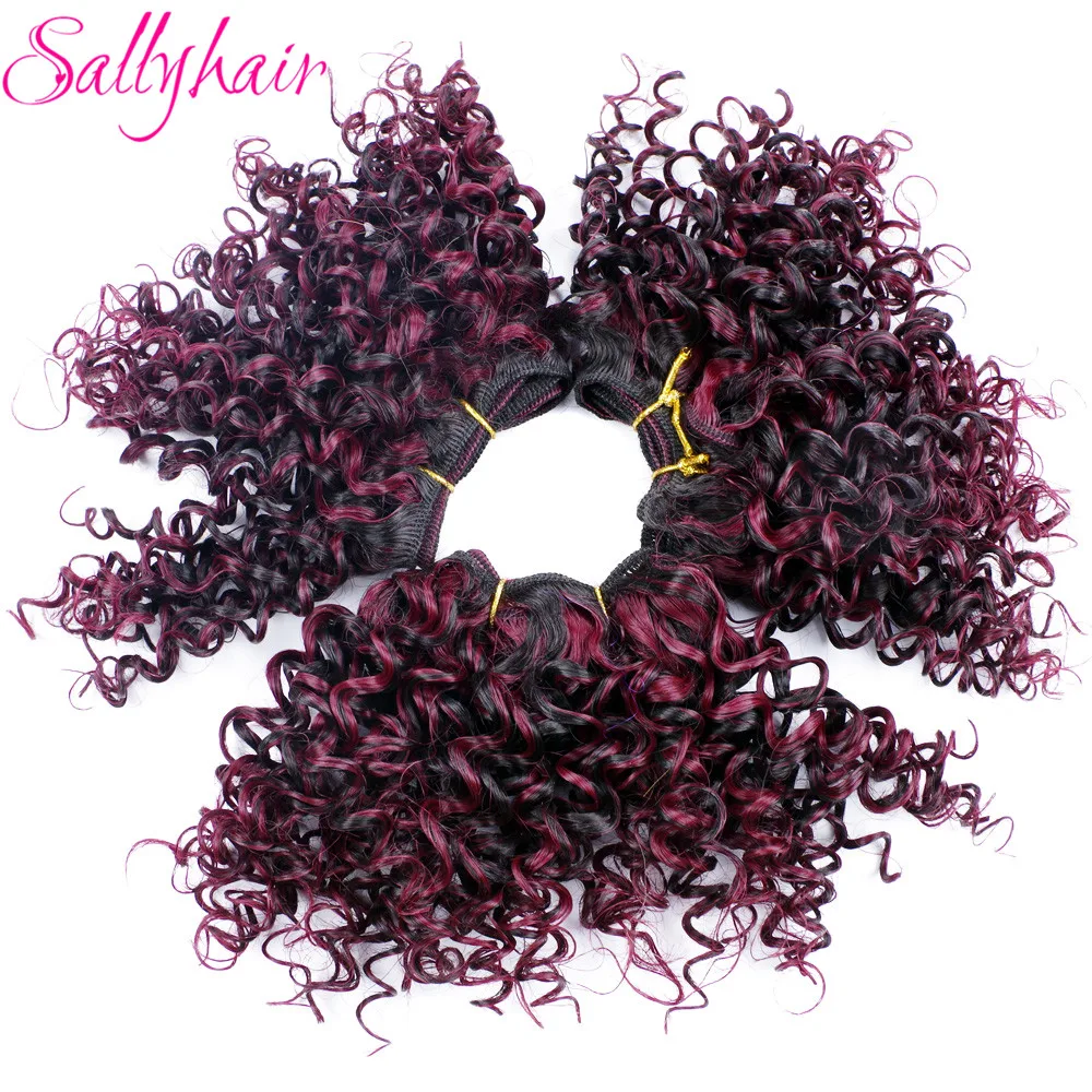 

Sallyhair Ombre Color Afro Kinky Curly Crochet Hair Weave Mixed Black Burgundy Synthetic Hair Extensions 3pc/lot Hair Weavings