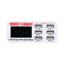 Portable Mini Affichage Numérique 6 Port USB Chargeur Rapide Intelligent Station De Recharge pour Téléphone Intelligent Tablet PC Appareil Photo Numérique Universel