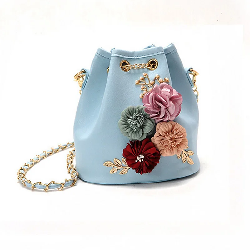 Новинка, модная трендовая женская сумка из искусственной кожи, сумка на плечо, сумка на цепочке с цветами, женская сумка через плечо, шикарные сумки-мессенджеры - Цвет: Синий