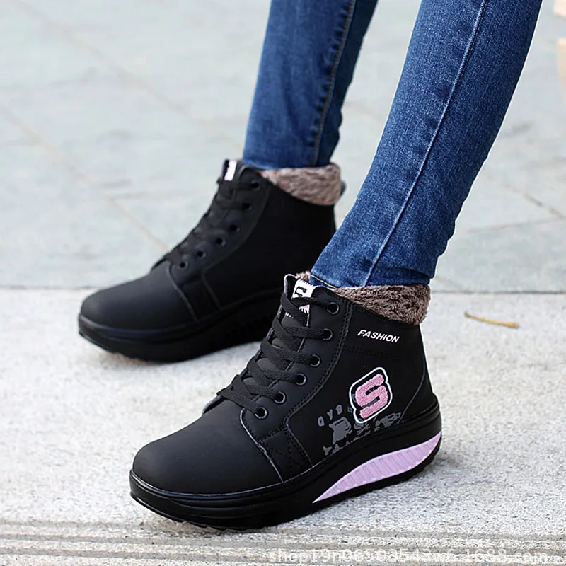 

2018 Fashion Women Winter Shoes Cotton Warm With Fur Ladies Ankle Boots Waterproof Female Footwear Black Red Women Shoes YBT1063