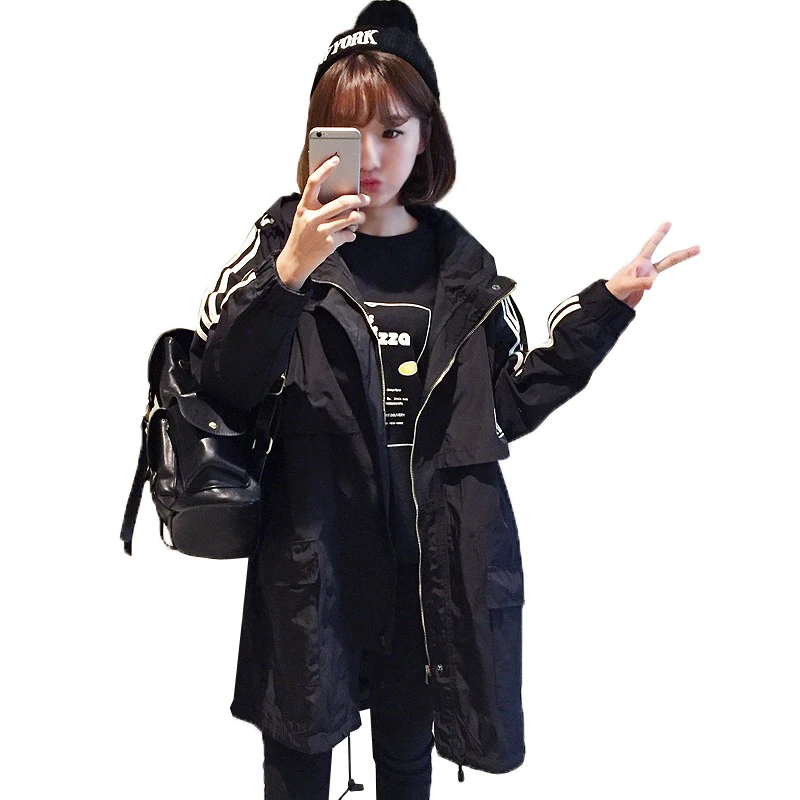 

2017 New Women Hooded Coat Spring Autumn Harajuku BF Thin Trench Casual Loose Outerwear Female Clothes Students Coats SF153
